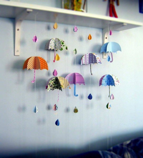 Украшение зонтиками стены