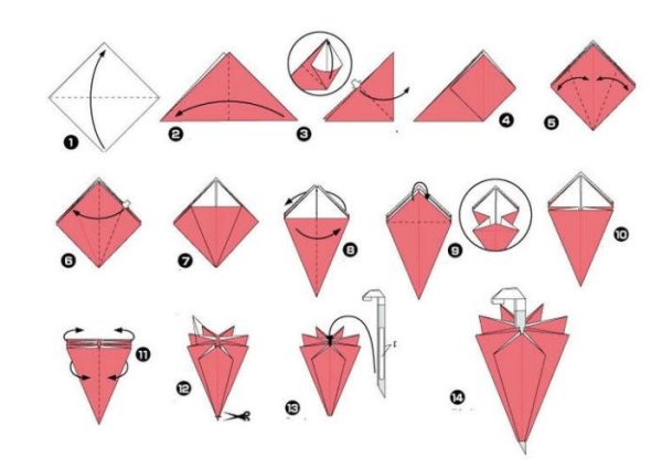Оригами зонтик схема
