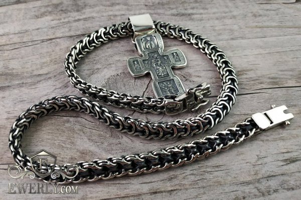 Серебряная цепочка мужская РАМЗЕС С крестом