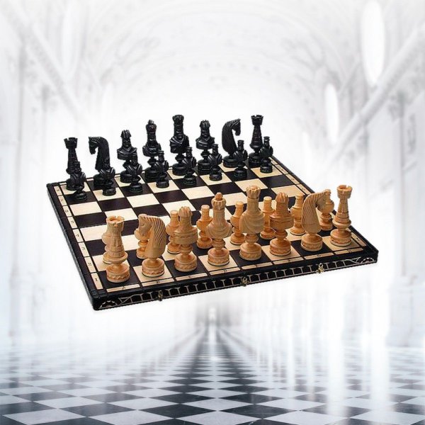 2в1 большой шахматы гроссмейстерские + шашки деревянные с доской 02-69