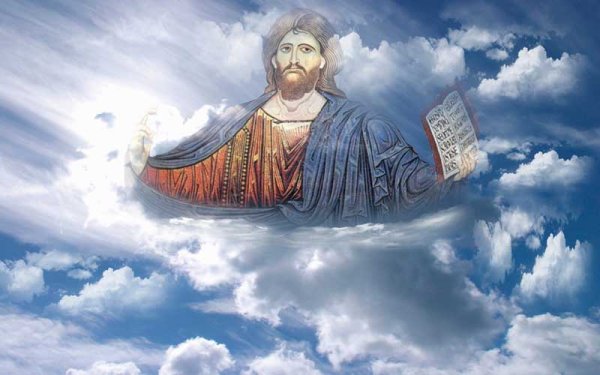 Иисус Христос в облаках на фоне храма Спасителя