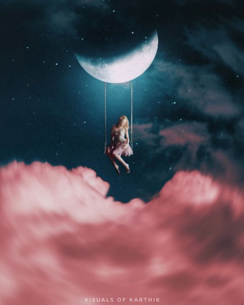 Девочка на качелях на Луне