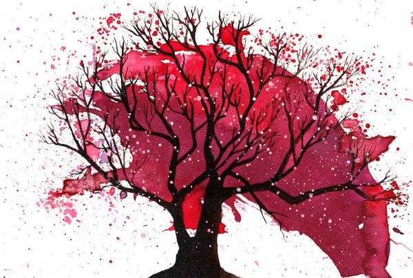 Дерево с красными листьями арт