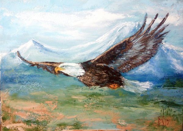 Орел на фоне гор живопись