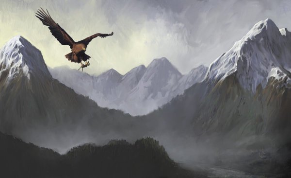 Картина орел на фоне гор