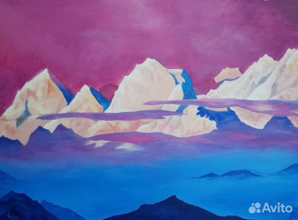 Картина рерих горы с фиолетовым фоном