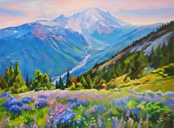 Картины цветы на фоне гор