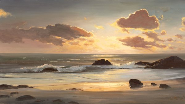 Художник на фоне моря