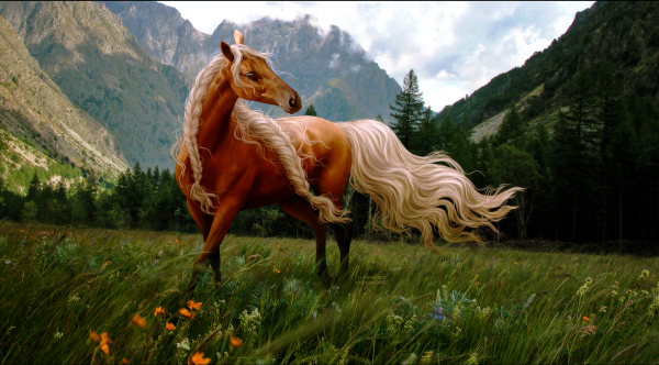 Красивая лошадь в горах