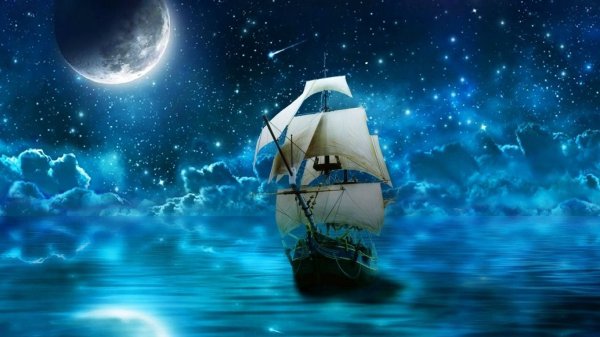 Ночное море с кораблем