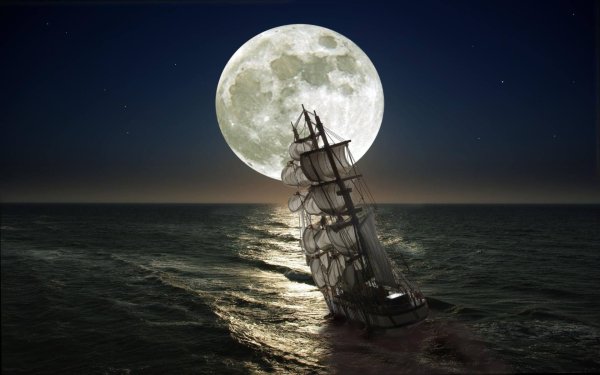 Корабль в ночном море