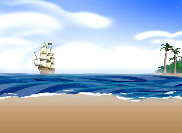 Мультяшное море с кораблем
