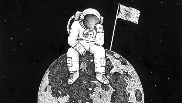 Космонавт на луне на фоне земли
