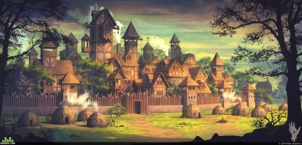 Деревня средневековья фэнтези арт