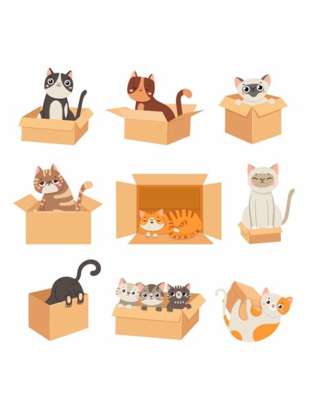 Иллюстрация кошка в коробке