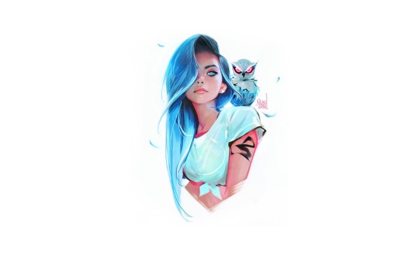 Девушка с синими волосами рисунок