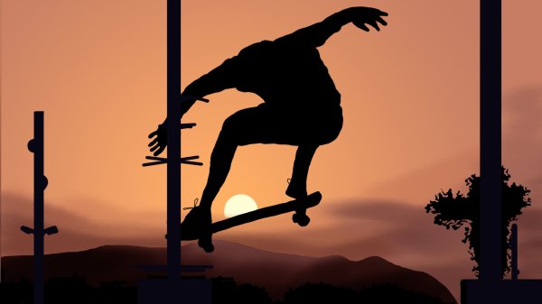 Скейтер на фоне заката