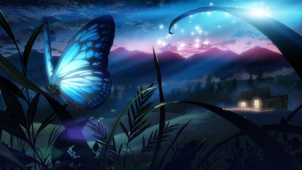 Красивый фон с бабочками аниме