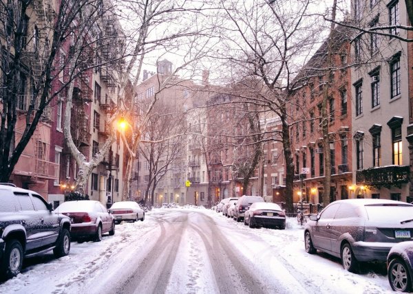 Нью-Йорк Манхеттен улицы снег
