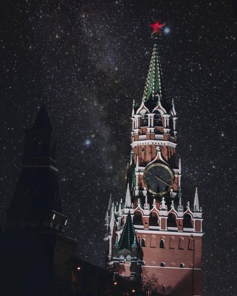 Спасская башня храм Василия Блаженного ночью