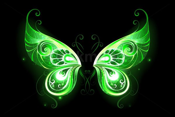 Зеленая бабочка на черном фоне