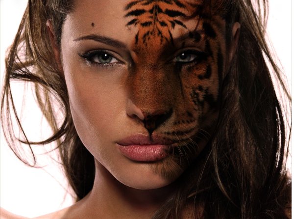Девушка наполовину тигр