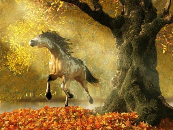 Осенний пейзаж с лошадью
