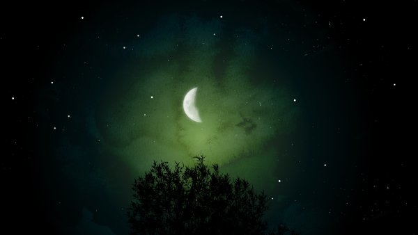 Луна и звезда на зеленом фоне