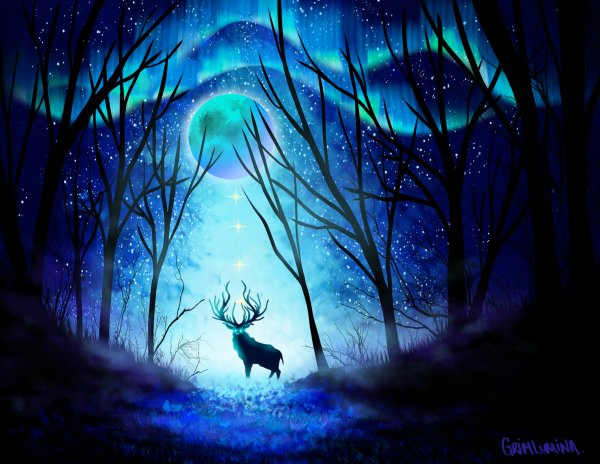 Ночной пейзаж с оленем