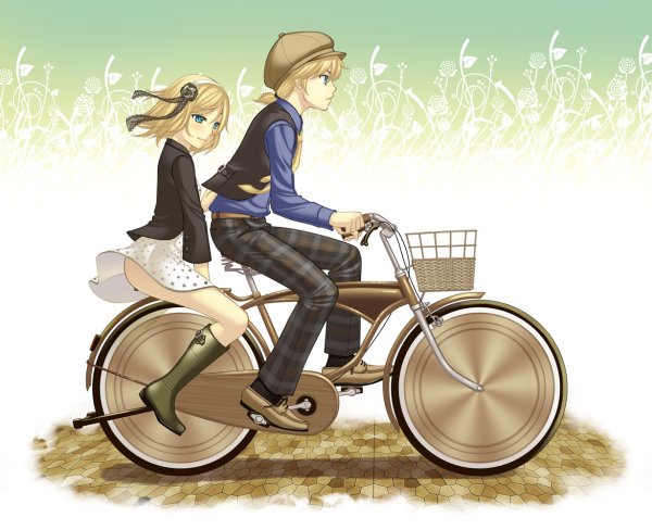Аниме катается на велосипеде