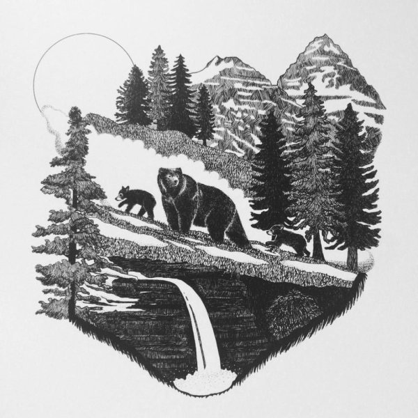Эскиз медведь в лесу