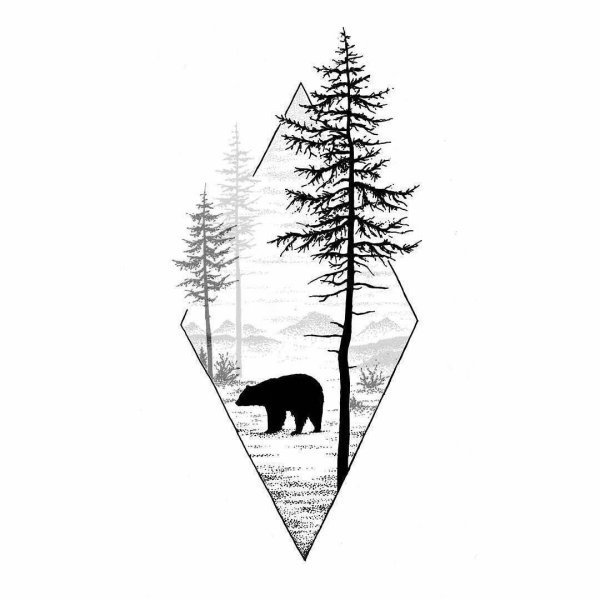 Эскиз тату медведь в лесу