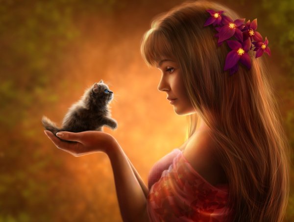 Девушка и кот фэнтези
