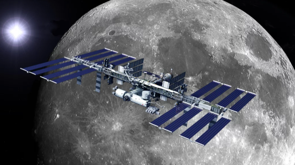 Космическая станция на орбите Луны