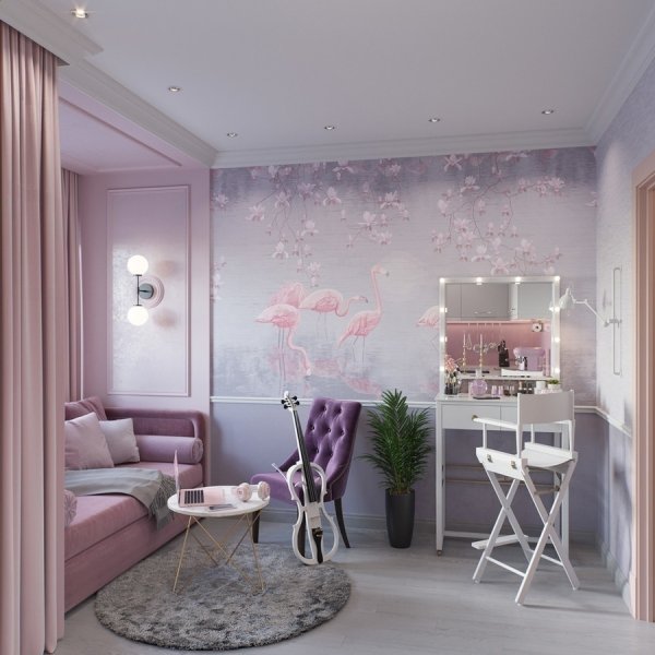 Интерьеры гостиных в розовых тонах
