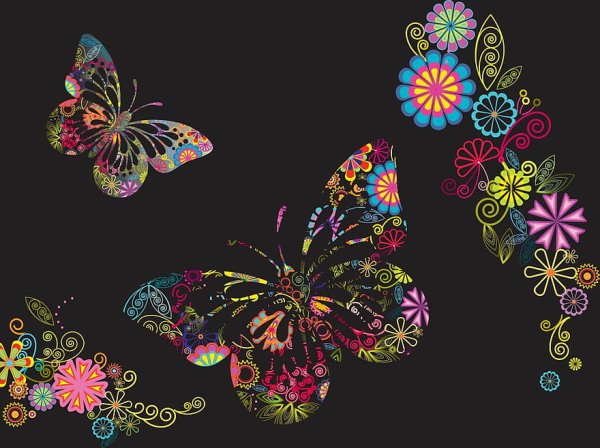 Нарисованные бабочки на черном фоне
