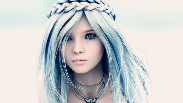 Девушка с белыми волосами и голубыми глазами