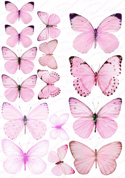 Бабочки разных размеров розовые