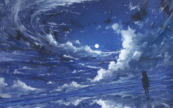 Ночное небо аниме фон с облаками