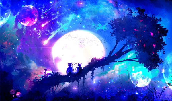 Ночной фон с луной аниме