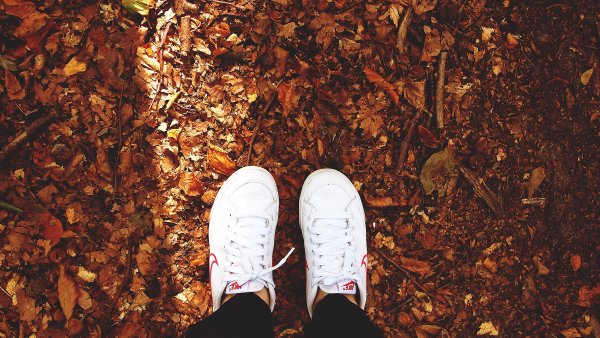 Кроссовки в осенних листьях