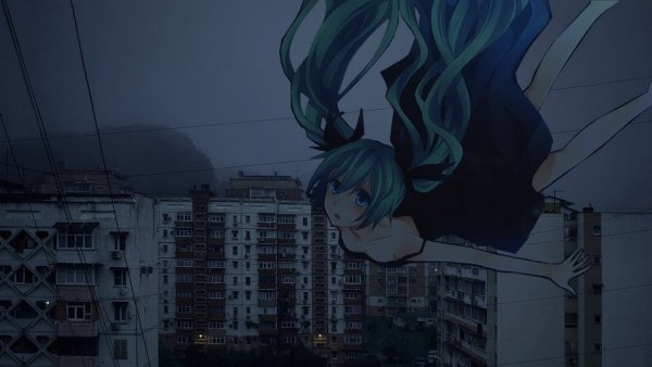 Обои аниме девочка на крыше