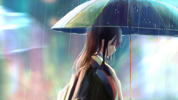 Девушка с зонтом под дождем