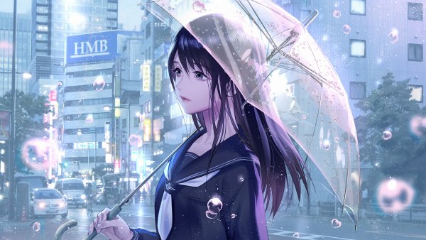 Девочка аниме дождь