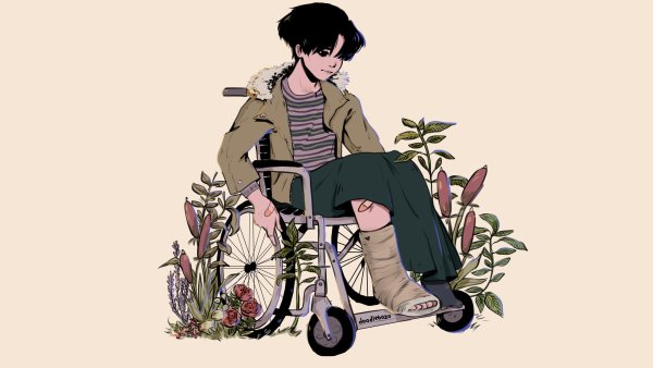 Парень на инвалидной коляске аниме арт
