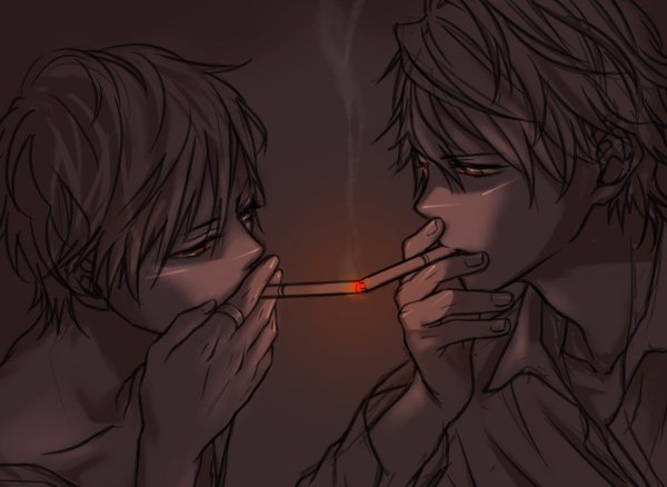 Обои аниме парень курит