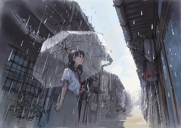 Обои аниме парень под дождем