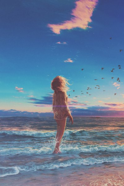 Девушка на пляже арт