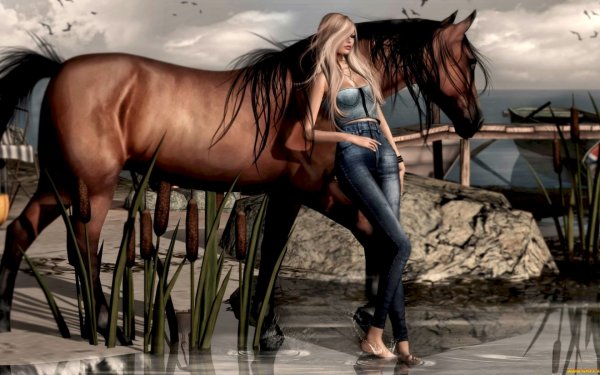 Девушка и лошадь 3д