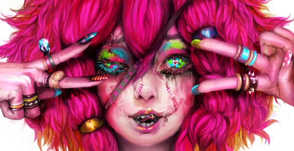 Девушка с разноцветными волосами арт